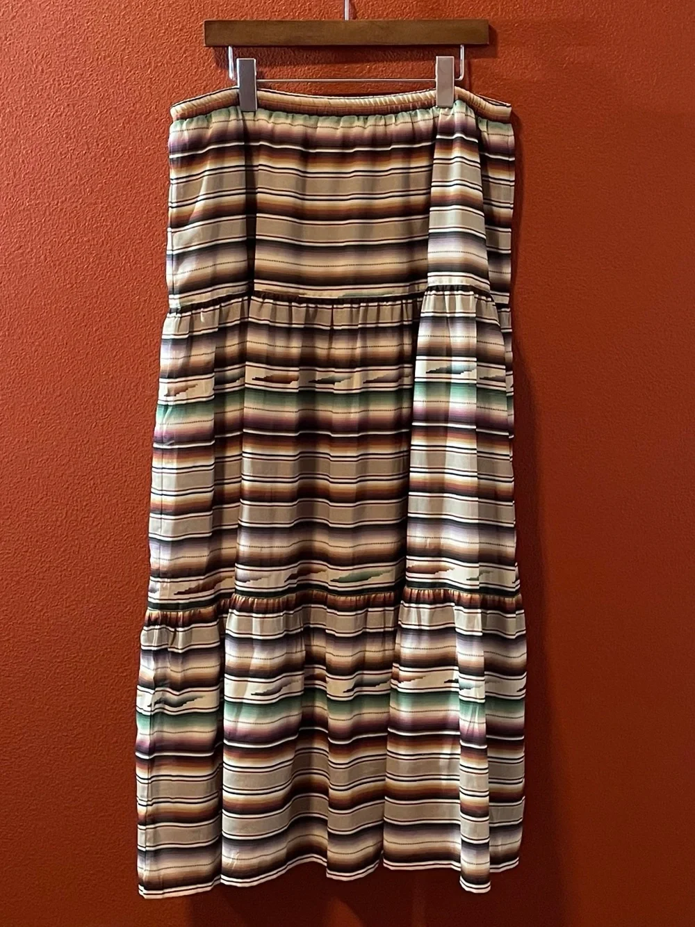 Double D Ranch Women’s Santa Rita Tiered Serape Stripe Western Maxi Skirt